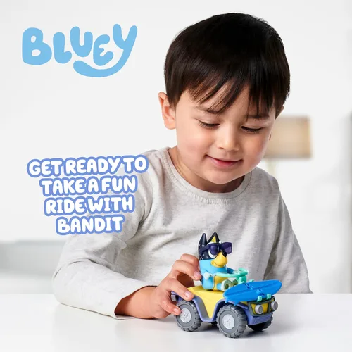 Vista 2 de Set de juguete de playa de Bluey Bandit Surf, kit de juguete de playa con figura poseable exclusiva de Bandit de 3 pulgadas con accesorios de gafas