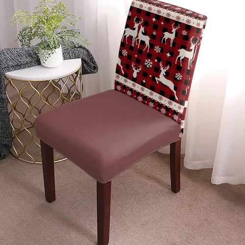 Vista 2 de Juego de 6 fundas protectoras para sillas de comedor de Navidad, diseño de ciervos rojos, fundas elásticas extraíbles y lavables para cocina, hotel