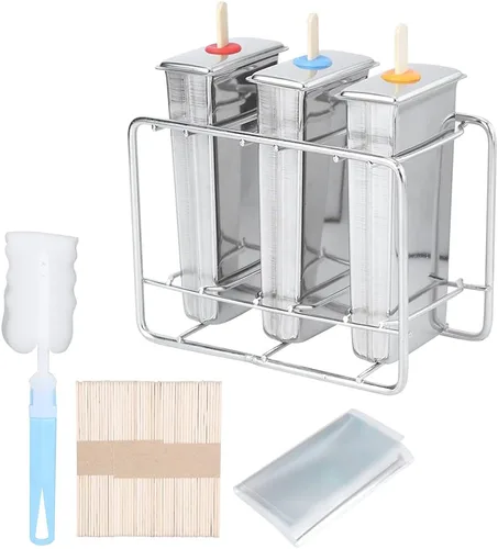 Vista 10 de 3Pcs Stainless Steel Ice Cream Mold, Household DIY Ice Lolly Mold Kitchen Tool Popsicles Mold with Cleaning Brush Kit for Kitchen