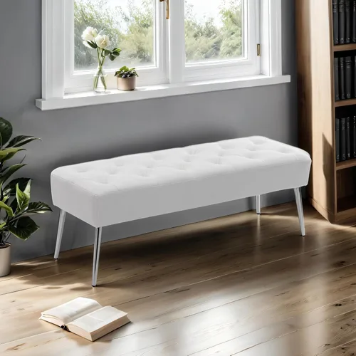 Vista 46 de DUHOME Banco otomano moderno de terciopelo, tapizado con botones, banco de pie de cama con base dorada para entrada, sala de estar, comedor