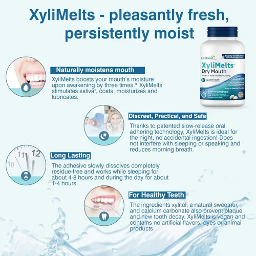 Vista 5 de Oracoat XyliMelts - Discos hidratantes para la boca seca, sin azúcar con xilitol, 230 unidades, sabor ligeramente dulce, alivio de 8 horas