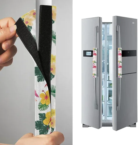 Vista 4 de Emelivor Flamingos - Juego de 2 fundas para manija de puerta de refrigerador, mango lavable para nevera, horno, microondas, lavavajillas, protector