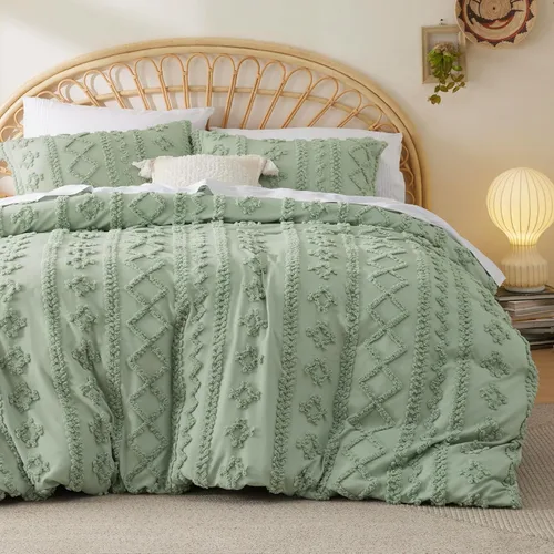 Vista 75 de Bedsure Funda de edredón bohemia para niños tamaño Queen (relleno de edredón/edredón no incluido) - Funda de edredón copetuda Queen para todas