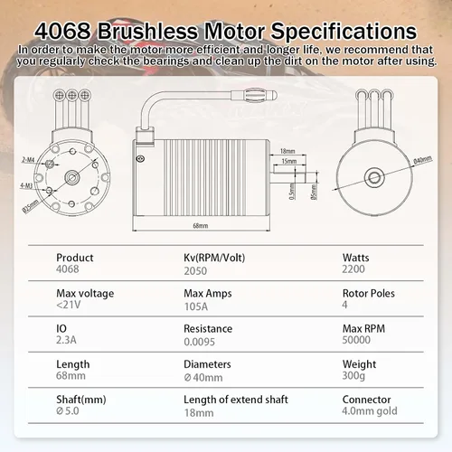 Vista 7 de Surpass Hobby 4068 2050KV Brushless Motor 5mm Shaft with 120A Brushless ESC Combo 2-4S Lipo IP67 Waterproof for 1/8 Remote Control Car Truck