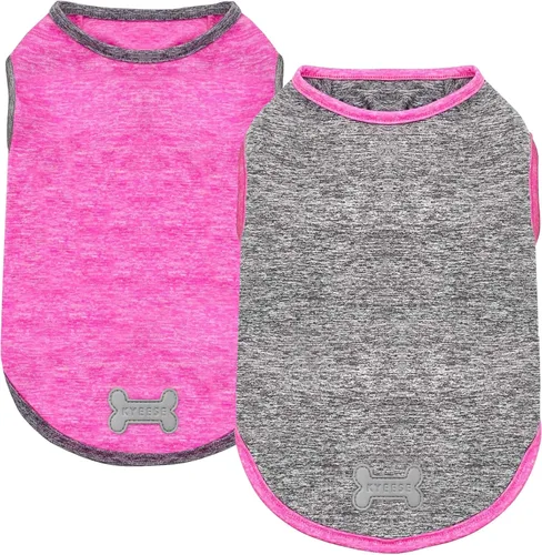 Vista 19 de KYEESE Paquete de 2 camisas para perro, protección solar, de secado rápido, suaves, elásticas para mascotas con etiqueta reflectante, camiseta sin