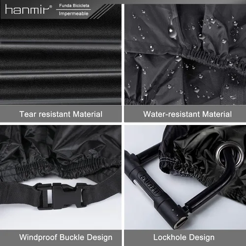 Vista 4 de Cubierta para bicicleta, cubierta impermeable para bicicleta al aire libre con agujero de bloqueo para bicicletas de montaña y de carretera