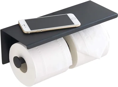 BGL - Soporte doble para papel higiénico de acero inoxidable 304, montado en la pared, de color negro mate, con dos cabezas, soporte para rollo de