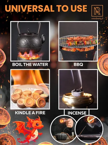 Vista 5 de 10 piezas de tabletas de carbón para incienso - Carbón para narguile M. ROSENFELD - Carbón rápido para Hooka - Tabletas de carbón de encendido