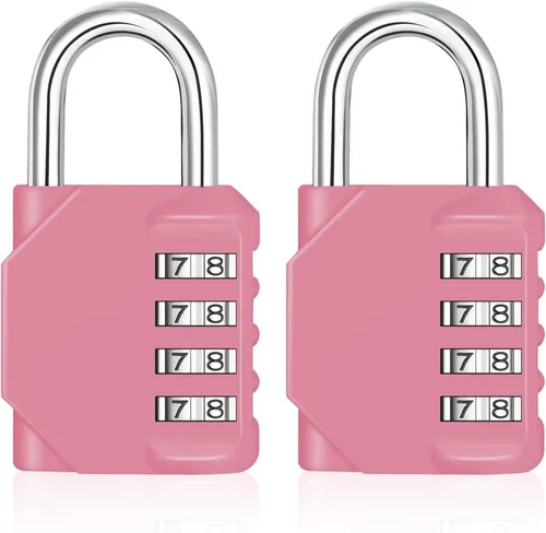 Vista 10 de ZHEGE Candado de Combinación, Candado de Combinación de 4 Dígitos para Exteriores, Candado Escolar, Candados de Gimnasio (Rosa)