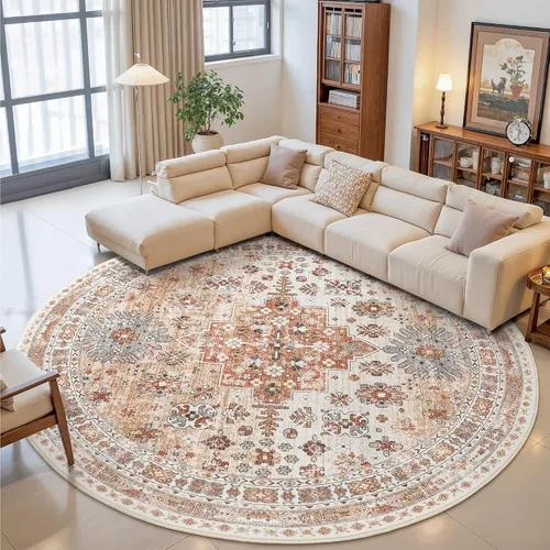 Vista 149 de zesthome Alfombras de área de 5 x 7, lavables a máquina, para sala de estar, dormitorio, resistentes a las manchas, vintage, de gran área, Beige