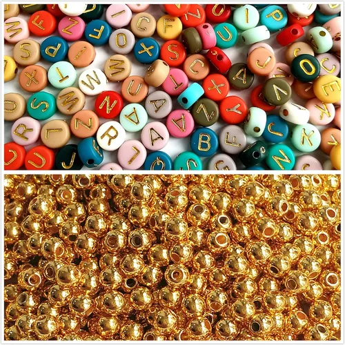 Vista 16 de Amaney - 1000 cuentas redondas de acrílico blanco de 0.236 x 0.186 pulgadas con letras del alfabeto de oro rosa para hacer joyas