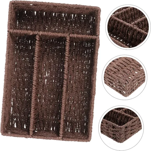 Vista 4 de Caja de almacenamiento de mimbre organizador de bolsas de té de oficina Cajas decorativas decorativas