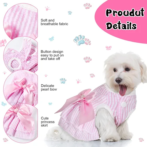 Vista 3 de 4 Piezas Vestidos para Perros Ropa para Cachorros Vestidos de Princesa de Verano para Mascotas Falda Tutú para Perrita Hembra Ropa para Chihuahua