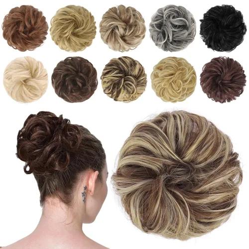 Vista 20 de FESHFEN Pieza de Cabello de Moño Desordenado - Extensiones de Coleteros de Moño de Cabello Ondulado Rizado Elástico Postizos Sintéticos para Mujeres