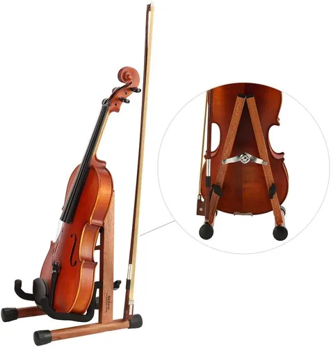 Vista 4 de Neboic Soporte para ukelele, soporte de madera para violín con soporte para arco, soporte de madera para mini guitarras pequeñas, banjo y mandolina