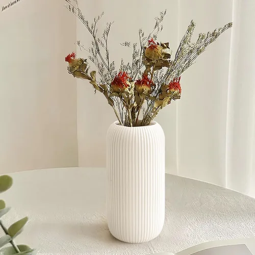 Vista 3 de Jarrón de cerámica para flores – Jarrón moderno pequeño con textura acanalada para decoración del hogar, hierba de pampas, decorativo