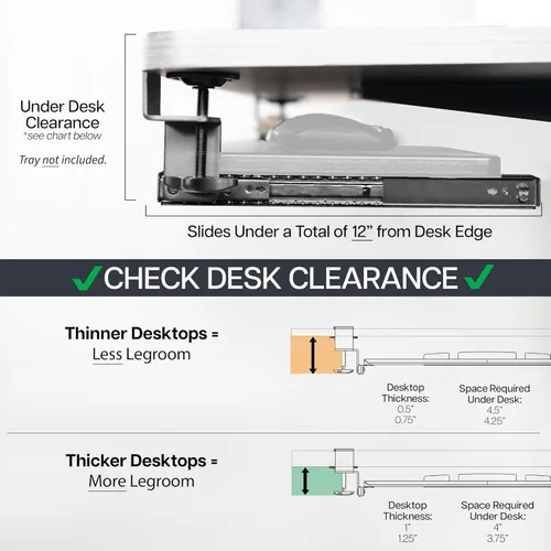 Vista 5 de VIVO Juego de abrazadera y riel de 12 pulgadas para bandejas de teclado de madera personalizadas (sólo juego de rieles - bandeja no incluida), riel