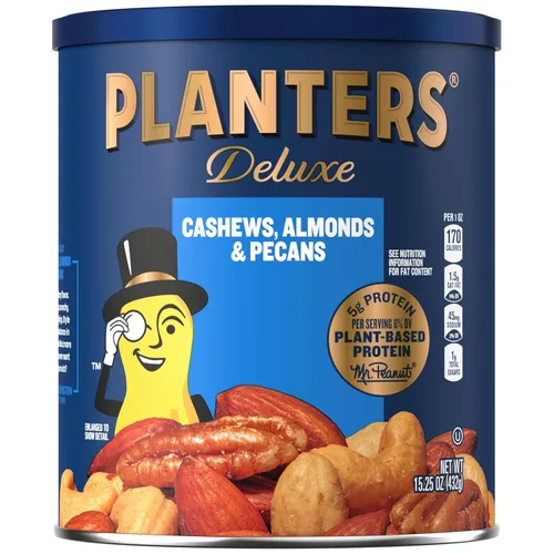 Vista 11 de PLANTERS Deluxe - Mezcla de frutos secos ligeramente salados, reducidos en sodio, 15.25 onzas, recipiente resellable: con anacardos, almendras