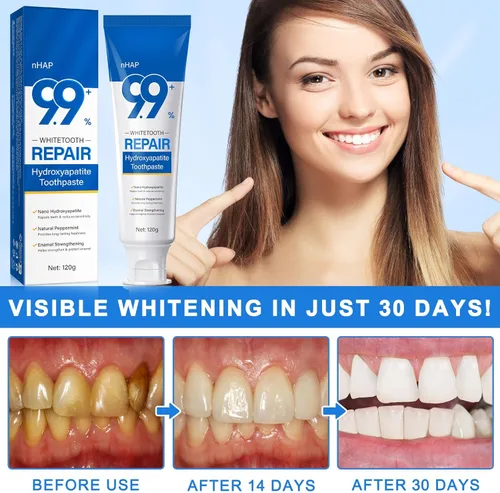 Vista 5 de Pasta de dientes Hydroxyapatite, pasta de dientes Nano hidroxiapatita para dientes sensibles, paquete de 2 8.46 onzas, menta natural para mayor