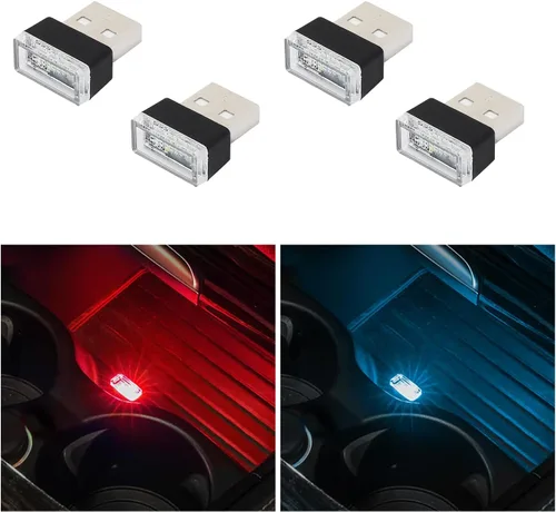 Vista 21 de Augeny 4 PCS Lámparas LED USB para Atmósfera Interior del Coche, Luz Nocturna Decorativa USB Enchufable, Kit de Iluminación Ambiental Portátil, 2