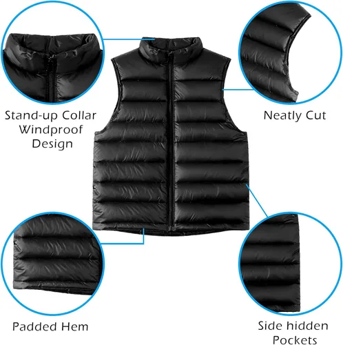 Vista 2 de Down Puffer Vest for Boy Girls Lightweight Water-Resistant Winter Jacket Outwear Kids Fall Sleeveless Coats