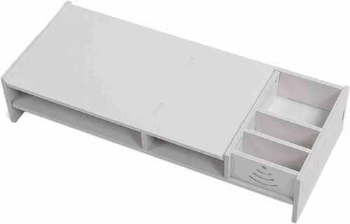 Vista 2 de Keenso Desktop Riser with Storage Cases Wooden Computer Stand Home Office Organizer Shelf