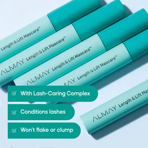 Vista 3 de Almay, máscara de alargamiento impermeable para levantamiento de volumen, maquillaje de ojos, hipoalergénico y sin fragancia, 030 impermeable, negro