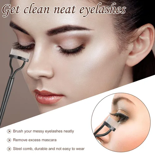 Vista 4 de Kit de rizador de pestañas de 14 piezas, peine de pestañas, cepillo para cejas, pinzas, herramienta aplicadora de pestañas postizas, almohadillas