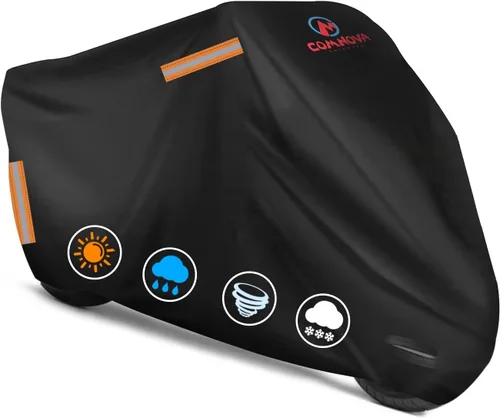 Vista 9 de Comnova - Funda para motocicleta de 81 pulgadas, funda para ciclomotor 600D para exteriores con orificio de bloqueo, ajuste universal, resistente e