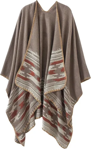 Vista 187 de Urban CoCo Poncho de colores para mujer, chal con frente abierto, color en bloques