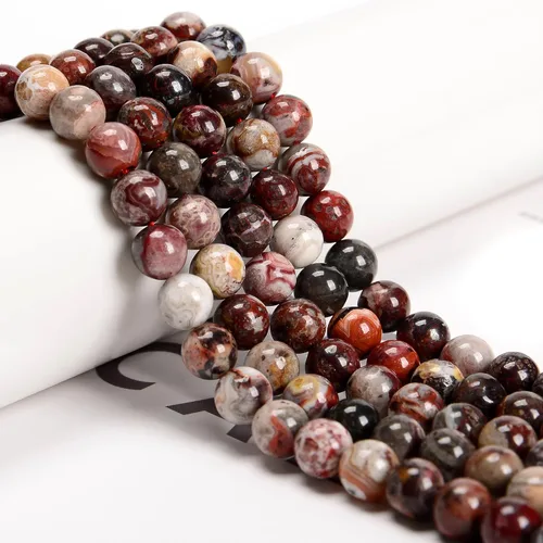 JM Design Cuentas redondas lisas mexicanas naturales de ágata de encaje loco 0.236 in 15.5 '' hebra para la fabricación de joyas