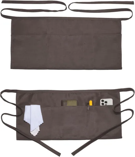 Vista 9 de Argstar 2 Pack Server Apron with 4 Pockets, Waitress Waiter Waist WaterDrop Resistant Short Aprons