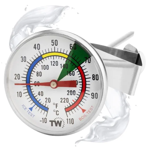 Vista 5 de Termómetro de leche para vaporizar leche - Ideal como termómetro de temperatura de café con sonda de acero inoxidable de 175 mm y clip para café
