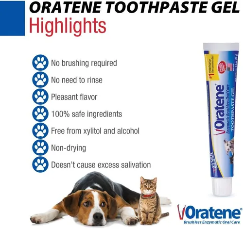 Vista 3 de Pet King Brands ZYMOX Oratene Gel de Pasta de Dientes Sin Cepillo para Perros y Gatos, 2.5oz