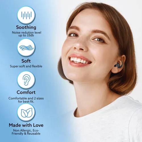 Vista 4 de Tapones para los oídos para dormir con cancelación de ruido, 2 pares, reutilizables, estuche de viaje con espejo, tapones para los oídos