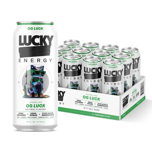 Vista 7 de Lucky Energy Bebidas energéticas sin azúcar, bayas Bodacious, latas de 16 onzas (paquete de 12) Bebida energética saludable, sin azúcar con maca