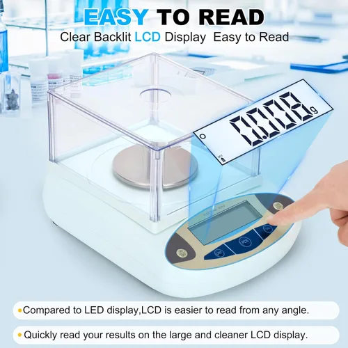 Vista 5 de Balanza de laboratorio 500g*0.001g, balanza analítica de alta precisión con parabrisas, balanza electrónica científica, balanza de precisión digital