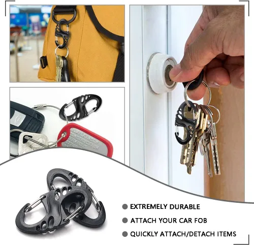 Vista 2 de 12 Pack 2" Carabiner Clip Plastic S Carabiner Clips Paracord Keychain Hooks for Key Chain Backpacks Bags Zipper Clip Accessories