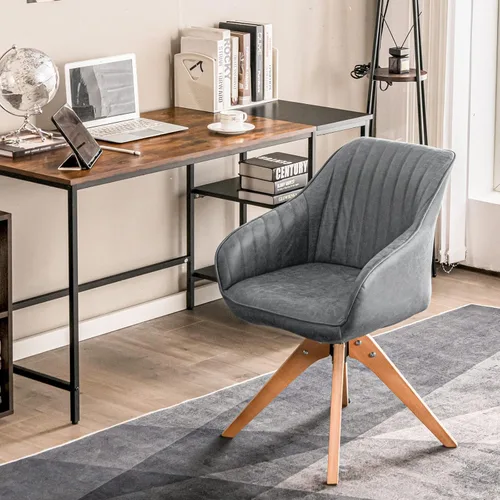 Vista 4 de Giantex Silla giratoria para escritorio, juego de 2 sillones sin ruedas, tela de Leathaire acolchada, cómoda silla de escritorio moderna de mediados