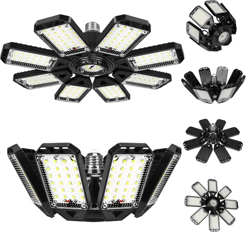 Vista 15 de Aoretic Luces LED para garaje, 1 paquete de 80 W, 8000 lm 6500 K, luz LED de tienda con 3 paneles deformables, luz de granero de sótano, luces