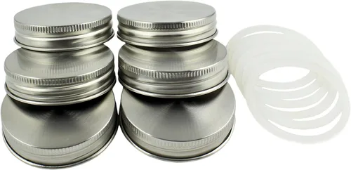 Vista 2 de Zoie + Chloe Tapas para tarros de acero inoxidable con sellos de silicona (paquete de 6 + 6 sellos de repuesto adicionales), tamaño regular