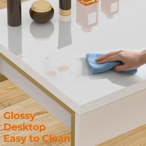 Vista 4 de GreenForest Vanity Desk with 2 Drawers,47 inch White Desk with Glossy Desktop Easy Clean,Makeup Dressing Table with Metal Gold Legs for Home Office