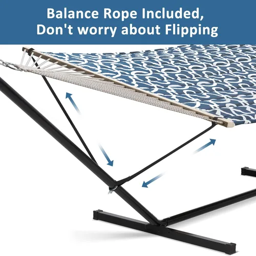 Vista 3 de SUNCREAT Hamaca para dos personas con soporte, capacidad de 475 libras, hamaca portátil para patio con barra separadora de madera dura, almohada