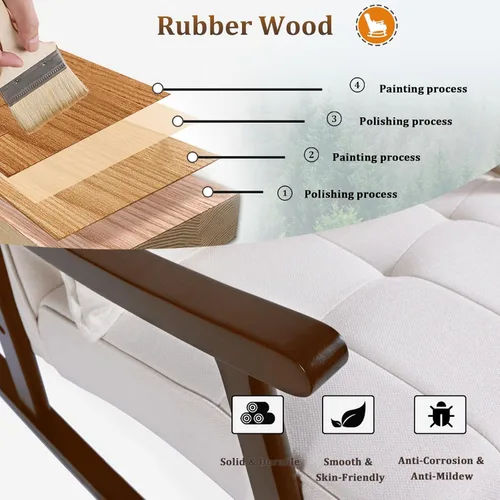 Vista 14 de NOBLEMOOD Mecedora tapizada con otomana, moderna silla mecedora para habitación del bebé, sillón de madera maciza con respaldo alto con asiento