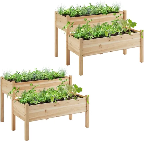 Vista 12 de Yaheetech Cama de jardín elevada de madera de 47 x 41 x 30 pulgadas, para horticultura, para exteriores, 2 niveles, maceta elevada para hierbas