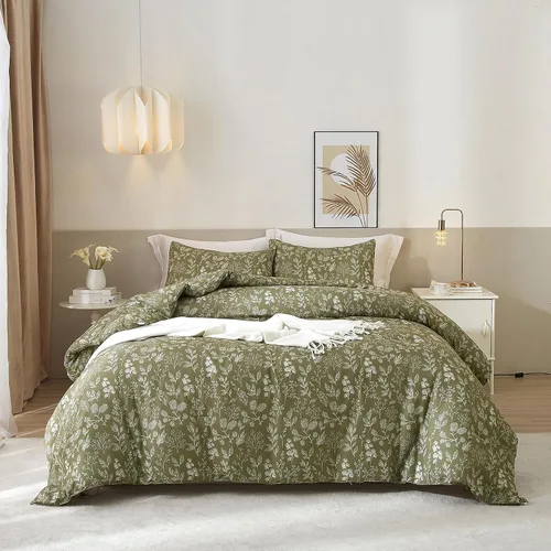 Vista 32 de EAVD Juego de edredón floral con volantes estilo jardín francés Full microfibra suave y esponjosa elegante shabby chic juego de ropa de cama floral