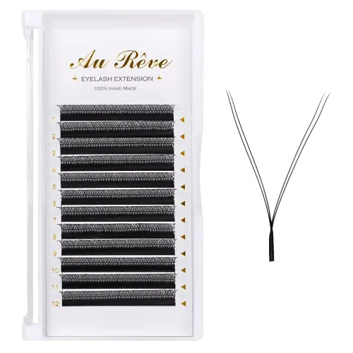 Vista 26 de Extensiones de pestañas en Y de colores, YY, extensiones de pestañas postizas en abanico, extensiones de pestañas marrones, rizo D, 0.003 in