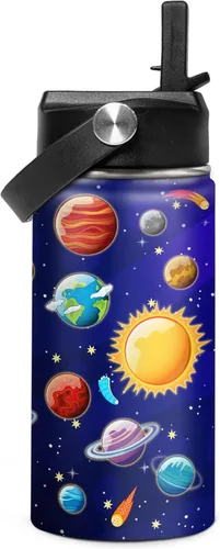 Vista 34 de Botella de agua de sirena para niñas, botella de agua para niños con tapa con popote, botellas de agua aisladas de acero inoxidable de 12 onzas