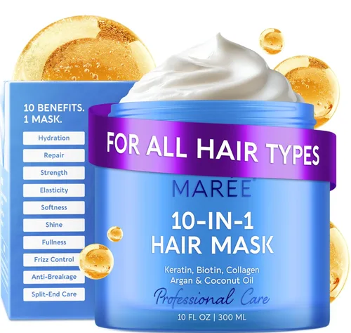 Vista 12 de MAREE Mascarilla capilar sin enjuague para cabello dañado - Tratamiento capilar de queratina con biotina, aceites naturales y vitaminas