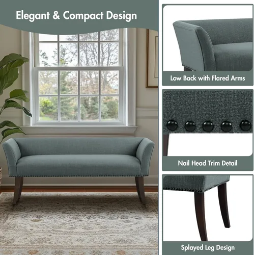 Vista 4 de Madison Park Accent Bench, Upholstered with Nailhead Trim, & Padded Seat Entryway Bench Small, End of Bed Bench with Back, 49.5" W x 19.25" D x 23